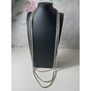 Silver Tone Multi-Strand Necklace With Lobster Clasp & Chain Design